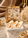 Lemongrass & Ginger luxury wax melts with dried botanicals and floral gift box on marble surface – Lux & Lustre