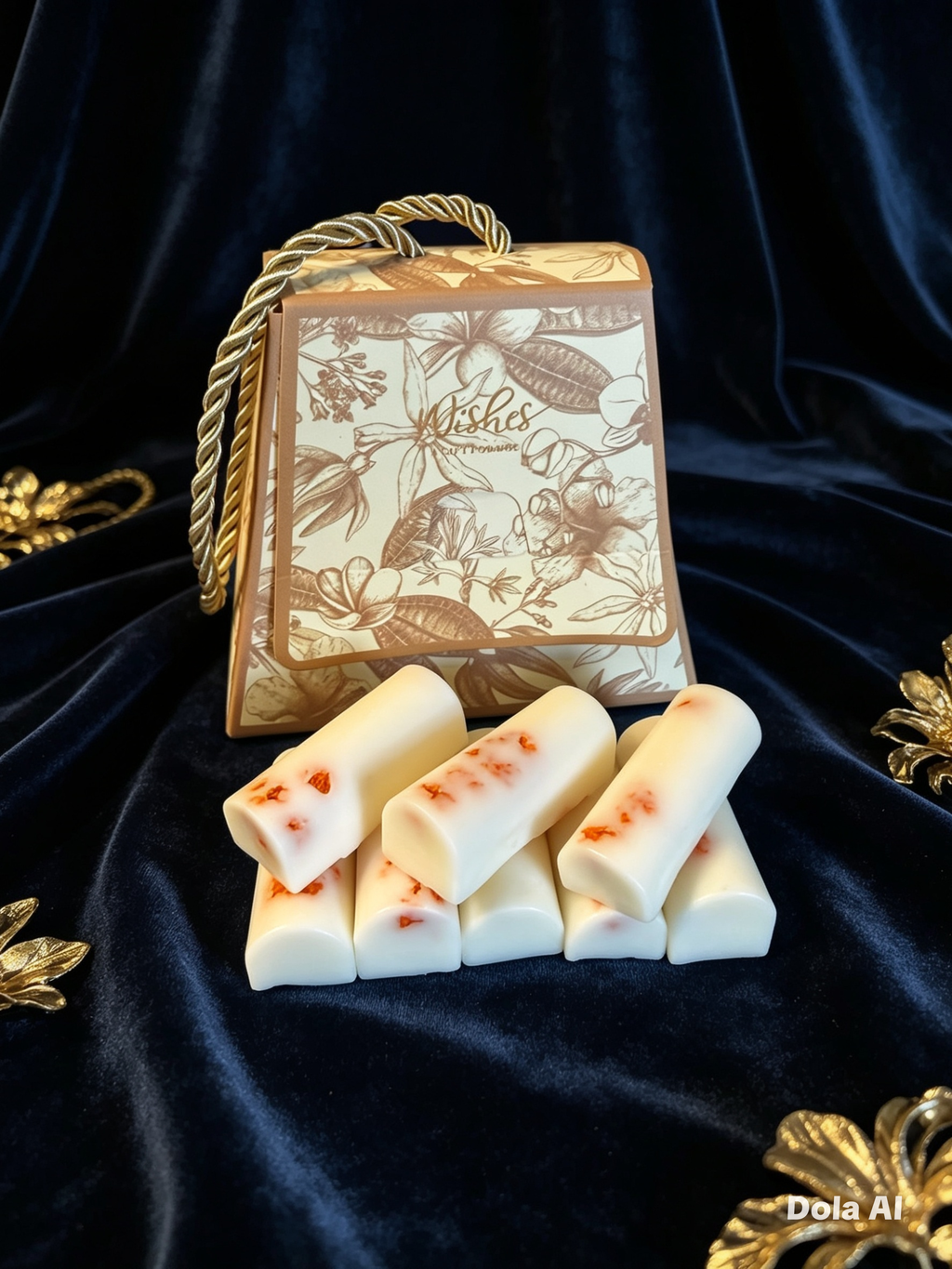 Lemongrass & Ginger luxury wax melts with floral gift box on dark velvet background – Lux & Lustre